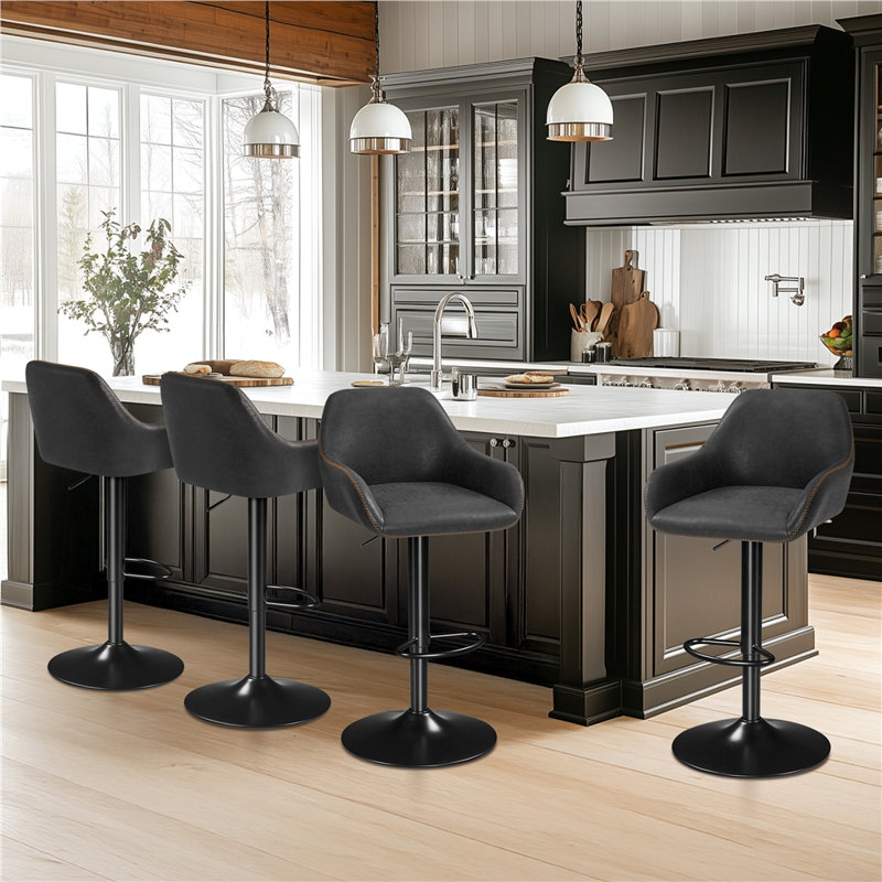 Eastway Swivel Upholstered Adjustable Height Counter Stool with Metal Frame, Black