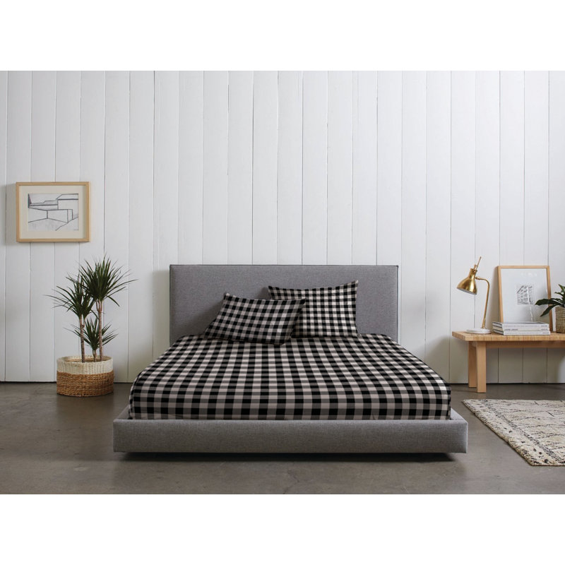 Flannel Plaid Sheet Set, Full Sheet Set + Fitted Sheet + 2 Pillowcases, White