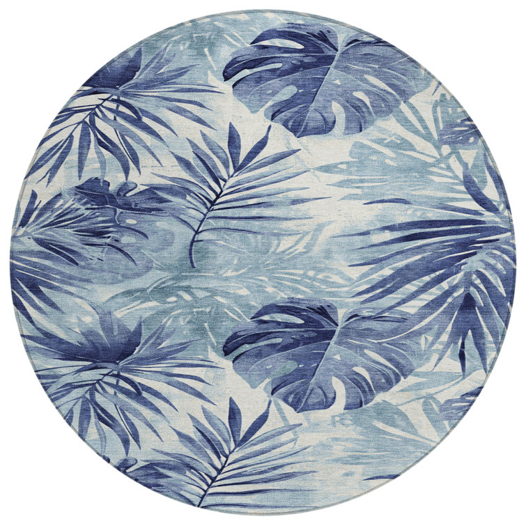 Machine Washable Indoor/Outdoor Xhevrie Blue Rug