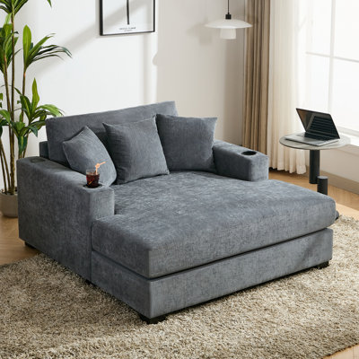 Weylin Oversized Indoor Chaise Lounge With Chenille Fabric And Built-In Charging Stations