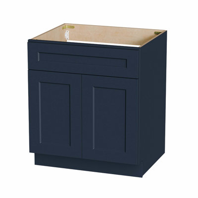 Shaker RTA 33" Kitchen Sink Base Cabinet, Navy Blue Painted Solid Wood Cabinet, 24"D X 34.5"H