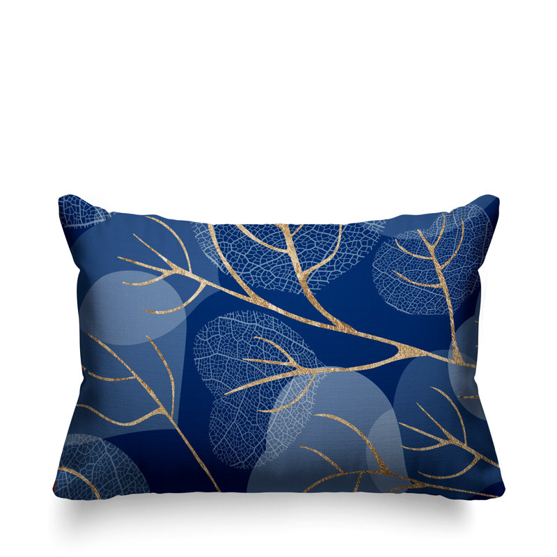 Coussin lombaire intérieur / extérieur Baka Leafs, Bleu marine / or