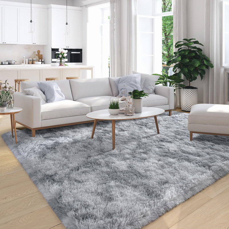 Tapis à poil long Antonije Tie Dye, Rectangle 9 pi x 12 pi, Gris