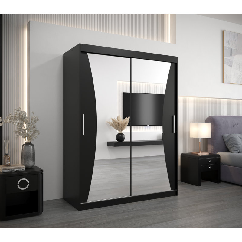 Gudrun 2 Door Manufactured Wood Wardrobe, Matte Black