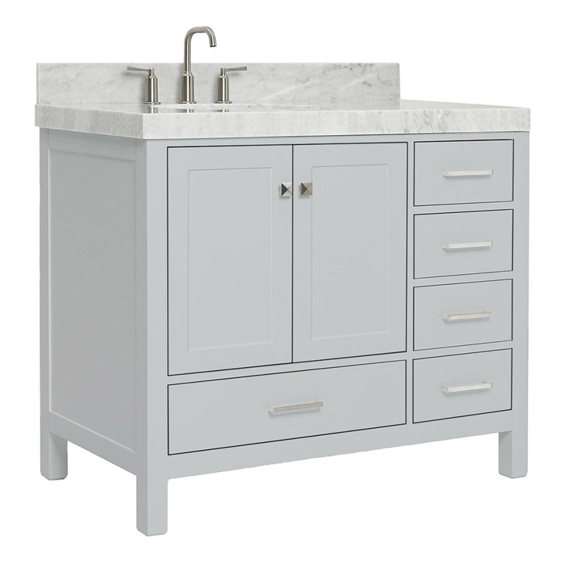 Meuble-lavabo simple 42 po avec comptoir Cambridge, Gauche, Oval, Gris / Nickel brossé