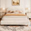 Lit plateforme grand avec tissu Boucle, lit plateforme tapissier en tissu Boucle avec tête de lit courbée, blanc, assemblage facile-1101998837-1100871399