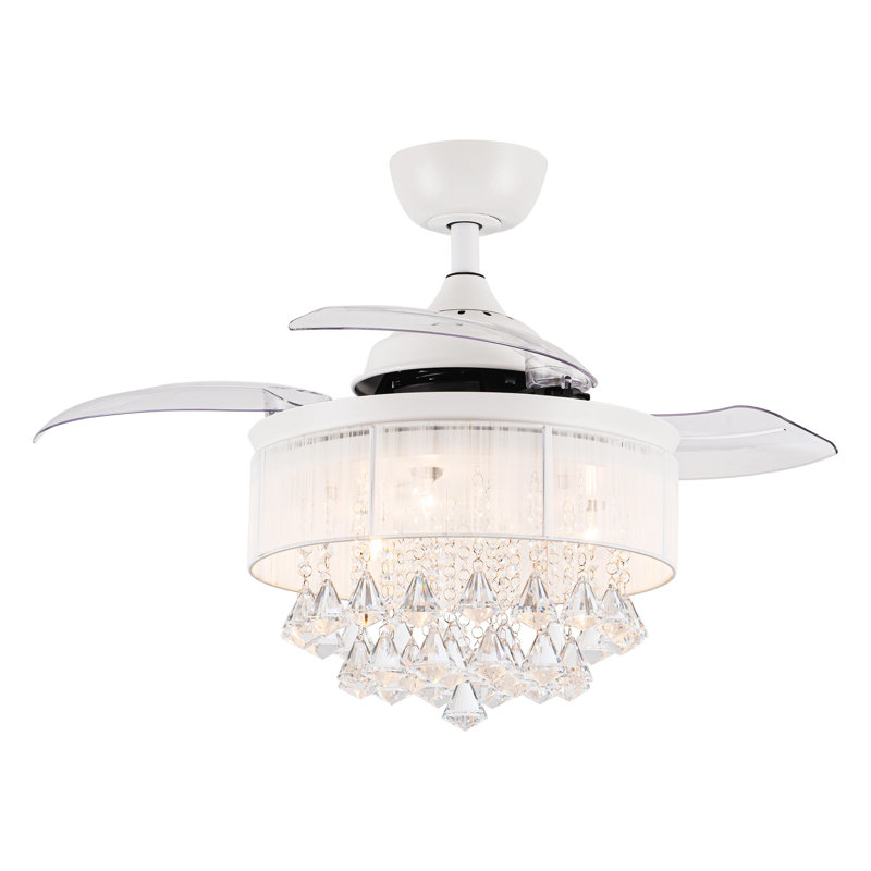 Heatherly 36'' Crystal Chandelier Ceiling Fan with Light Kit and Remote Control, White