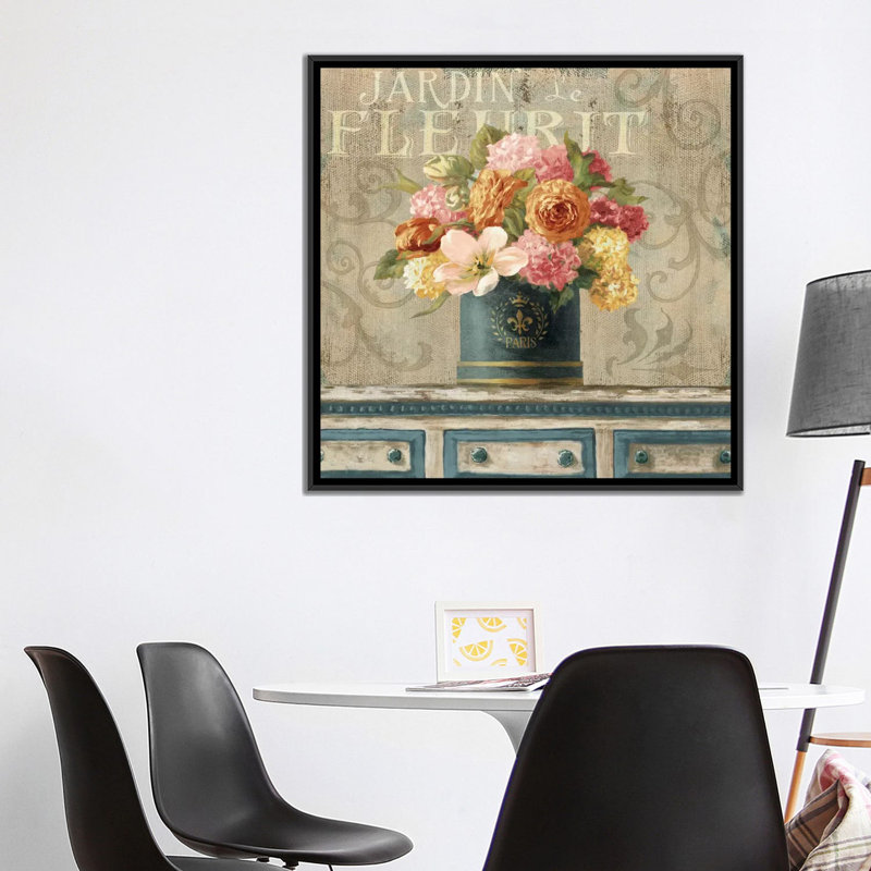 Tulipes dans un sarcelle et un chapeau d'or, reproduction d'art sur toile tendue, H 12 po x l 12 po x P 1,5 po, Pas de tapis