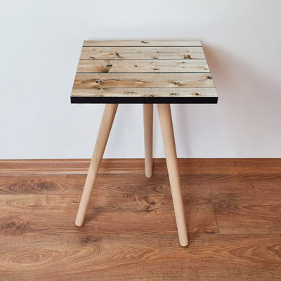 Modern Side Table with Beech Wood Legs, Scandinavian Design, 13.8 x 16.5 x 13.8 inches | 100% MDF Construction, Thickness: 0.7 inches | Elegant Brown, Beige & Black Finish | Perfect for Living Room or Bedroom Decor