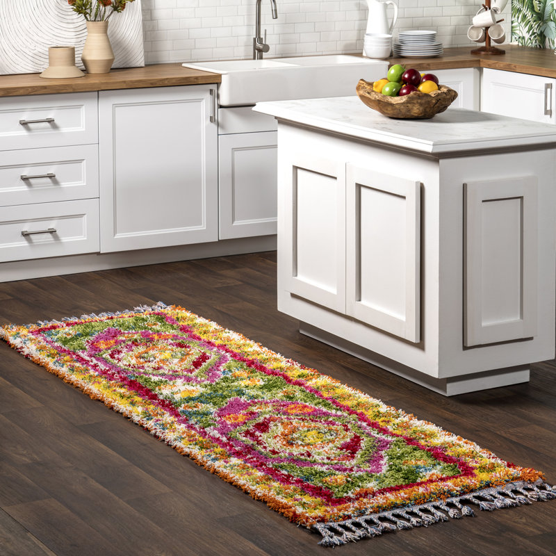 Tapis à poil long performance rose / vert thierry, Tapis de couloir 2 pi 8 po x 8 pi