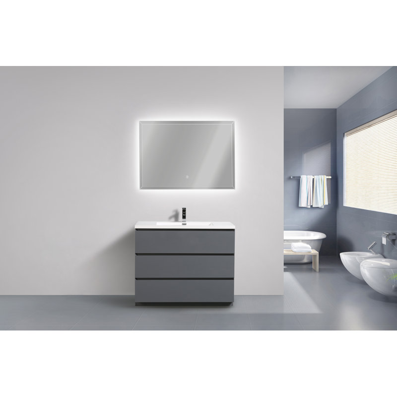 Single Bathroom Vanity Base Only, High Gloss Gray