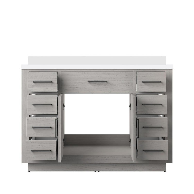 Meuble-lavabo simple 48 po X P 22 po D, avec plateau en quartz blanc, Chêne blanc