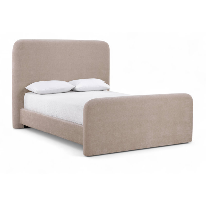 Fira Daliah Chenille Fabric Upholstered Bed, Taupe Chenille Fabric, Full / Double