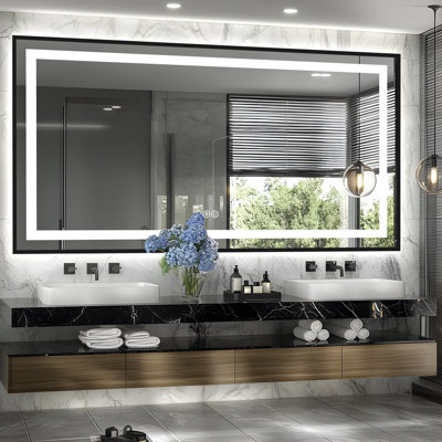 Miroir de salle de bain Adorna certifié UL à intensité variable avec éclairage tricolore, antibuée et cadre noir élégant