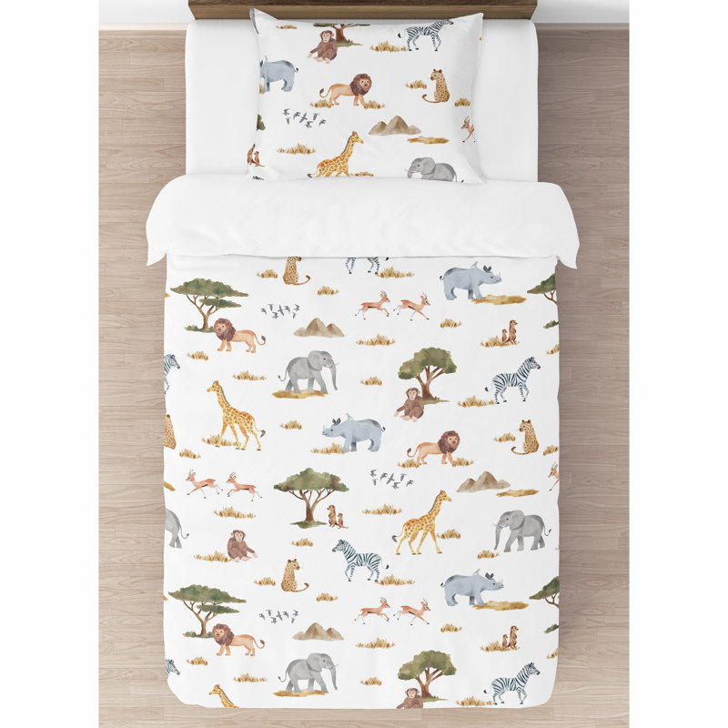 White Jungle Animals Twin Microfiber Comforter Set