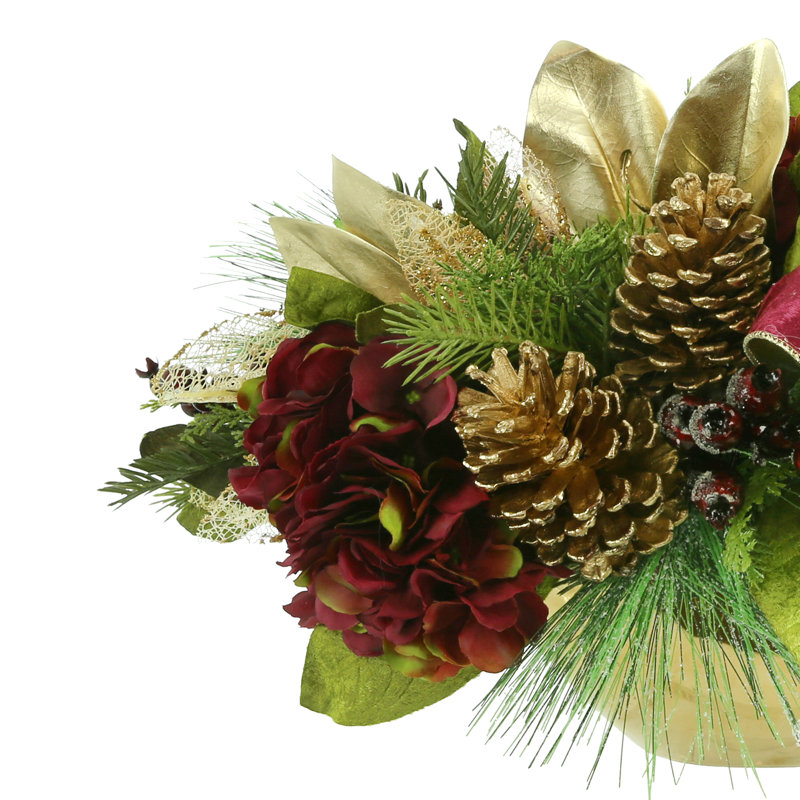 Hydrangea Holiday Centerpiece With Magnolia Leaves