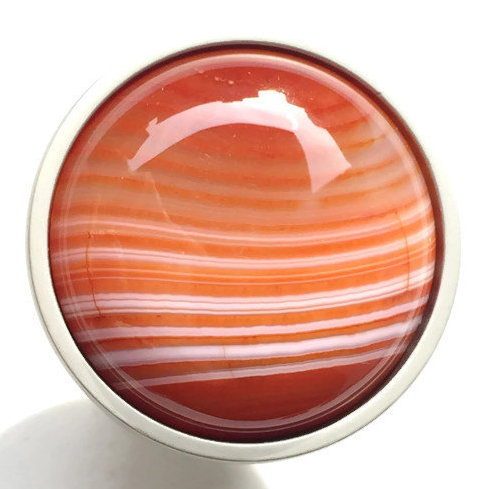 Saturn Sunset Mushroom Knob, Satin Nickel/Reddish-Orange/White