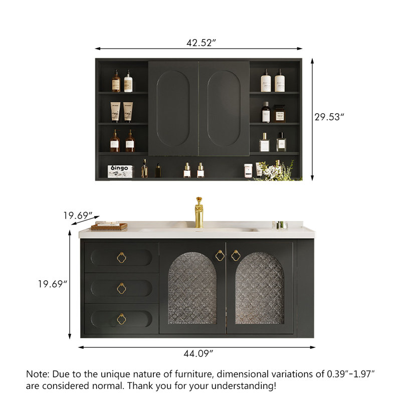 Meuble-lavabo mural moderne et minimaliste en bois d'hévéa avec lavabo en céramique intégré et armoire à pharmacie intelligente