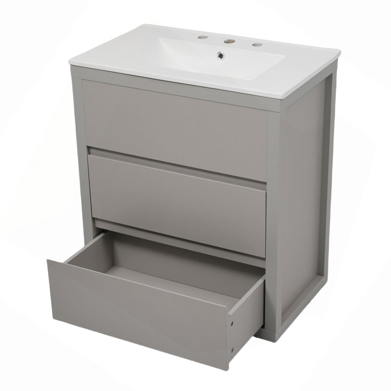 Ensemble de meuble-lavabo double 60 po, armoire de salle de bain avec deux lavabos en céramique séparés, tiroirs pleine extension et glissières de tiroir encastrées à fermeture en douceur