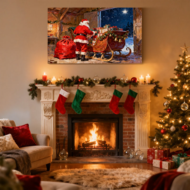 Ensemble de 3 impressions sur toile de Noël avec traineau de Noël, H 12 po x l 18 po
