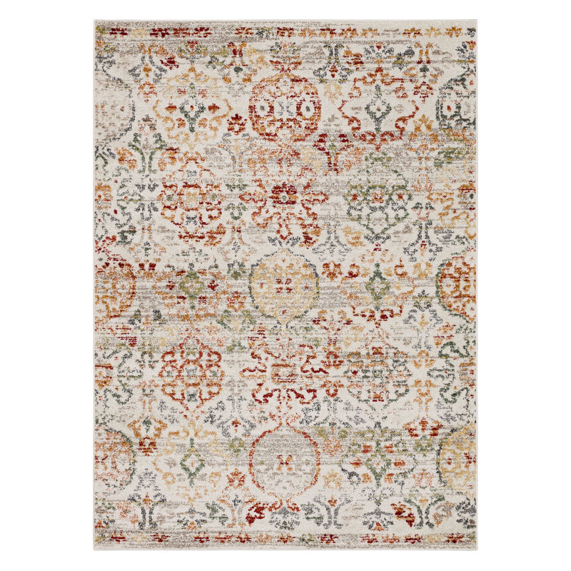 Ingleby Red Distressed Ornamental Area Rug, Rectangle 7'10" x 10'