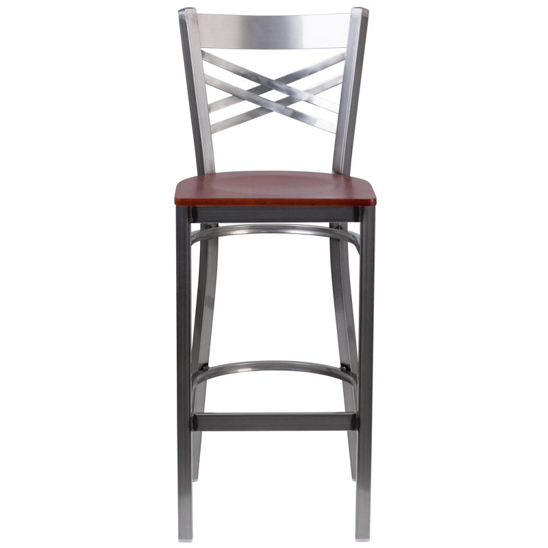 "X" Back Metal Restaurant Barstool, Cherry