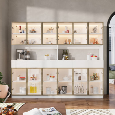 94.4" Wide Large Glass Door Display Stand With LED Lighting & Drawers by Latitude Run