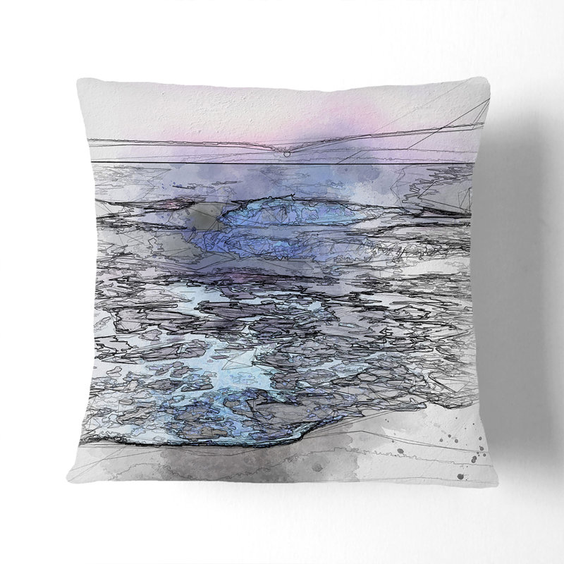 Pretty Beach Sunset Cushion with Filling, 55cm H x 55cm W x 20cm D, Black