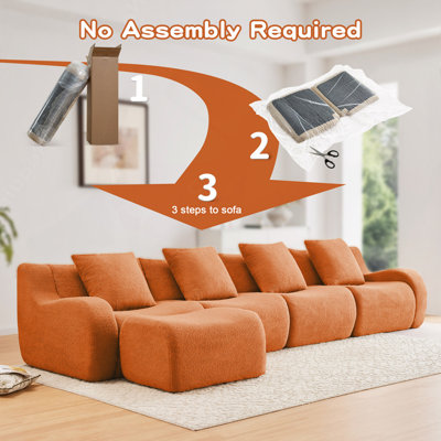 Canapé sans ossature, tissu effet peluche, aucun assemblage requis, accoudoirs incurvés, design antidérapant, lignes épurées, mousse haute densité 32D, emballage sous vide avec compression intégrale, idéal pour les bureaux et les salons.