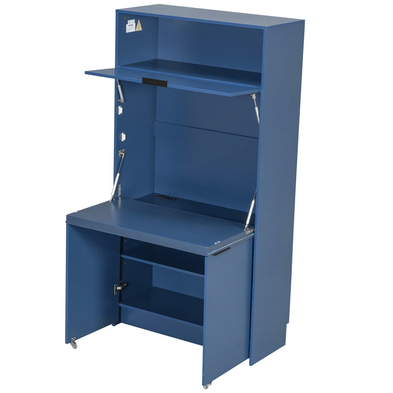 Garde-manger compact, buffet de 69 po de hauteur avec huche et poste de travail pliable, armoire de rangement multifonctionnelle avec tablette réglable et prise de courant pour la salle à manger, le salon, blanc