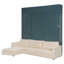 Grand lit escamotable mural avec canapé et tablettes, panneau vert, canapé beige-429044999