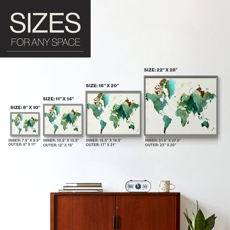 Inky World -Framed Print - Restickable, 16" H x 20" W, Grey