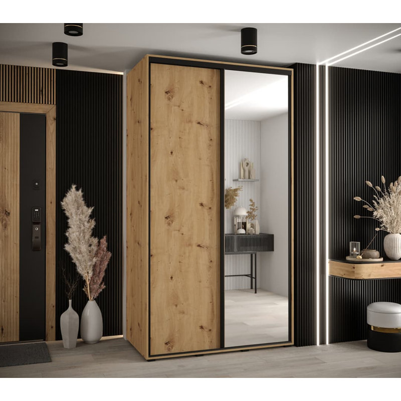Avritt 2 Door Manufactured Wood Wardrobe, Oak Artisan, 205cm H x 130cm W x 60cm D