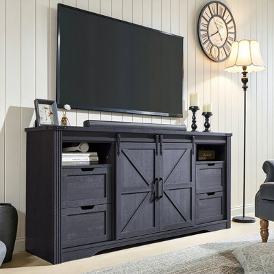 66 Inch TV Stand Console For Tvs Up To 75" With 2 Sliding Barn Doors And Drawers