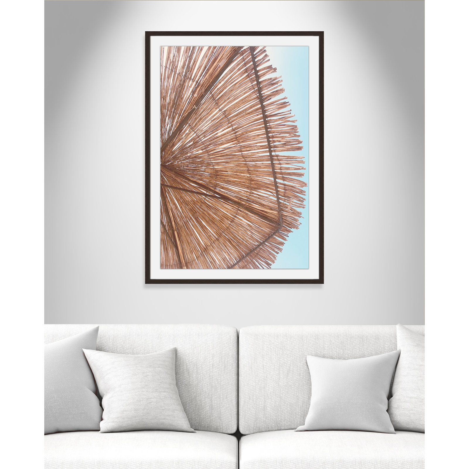 Rosy Straw Umbrella - Picture Frame Photograph, 41.50" H x 29.50" W x 1.25" D, Walnut
