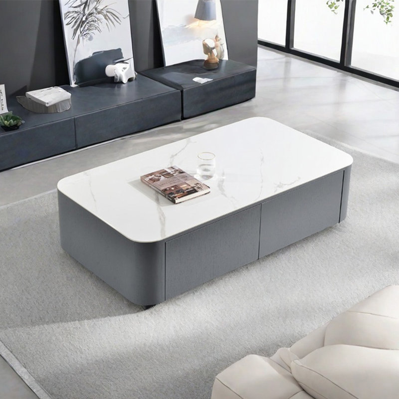 Table basse moderne simple carrée, H 15 po x L 51,2 po x l 27,6 po, Blanc, Gris
