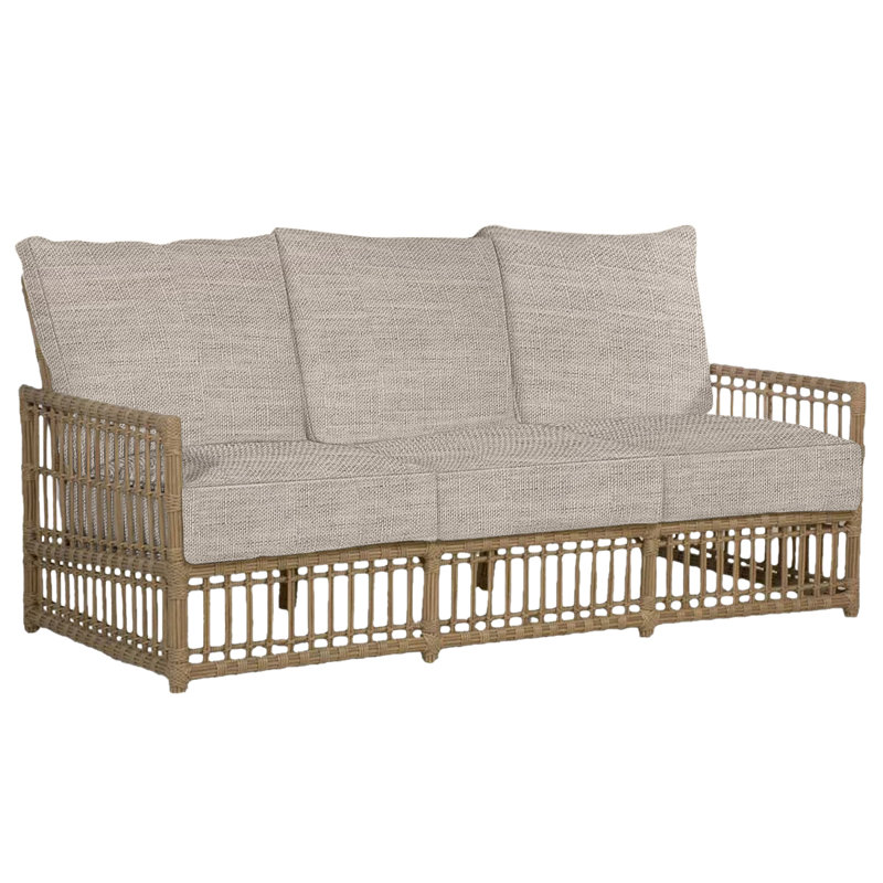 Newport 79" Wide Outdoor Wicker Patio Sofa with Cushions, Indigo Velvet, No Welt, Newport #66 Burlap