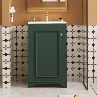 Ensemble de meuble-lavabo sur pied 20 po avec lavabo en céramique, meuble-lavabo simple autoportant avec porte à fermeture douce, tablette réglable, style moderne, vert.