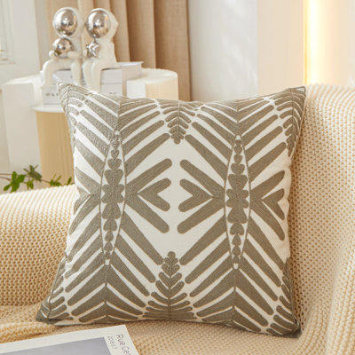 Gray Tropical Leaf Decorative Throw Pillow Covers AND Inserts Set– Modern Botanical Cushion for Sofa, Bed & Living Room 18"x18"