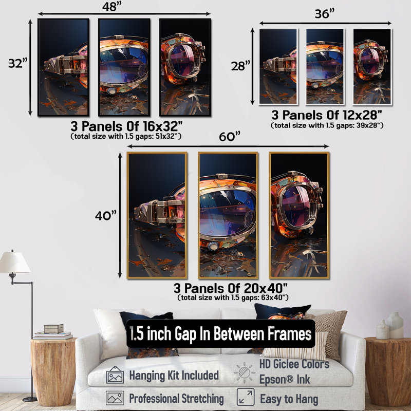 Futuriste élégance lunettes de soleil I - art mural , Cadre flottant noir, H 28 po x l 36 po