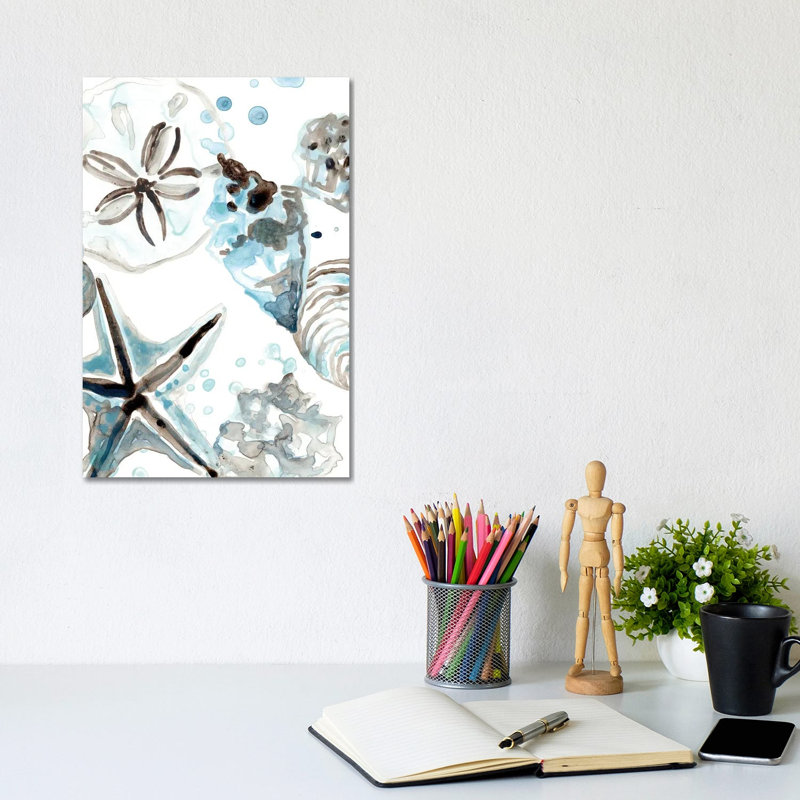 Cerulean Seashells IV by June Erica Vess - Wrapped Canvas Painting, 20.32 cm H x 30.48 cm W
