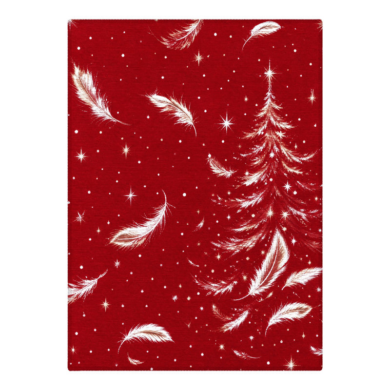 Tapis de salle à manger lavable à poils ras, motif animaux de Noël, sapin et neige, rouge et blanc, avec sapin et neige. Parfait pour la salle à manger.