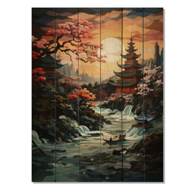 Asian Art Jade Palace Landscape I On Wood Print