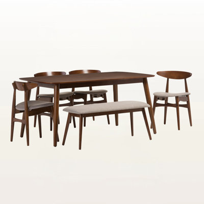 Chanlee 6-Pc Walnut Solid Wood Rubberwood Dining Set in, 29.06'' H X 20.28'' W X 16.38'' D