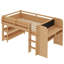 Lit mezzanine simple avec bibliothèques multiples, boîtes, tiroirs, bureau et tableau noir, bois massif, aucun sommier nécessaire, naturel-718094591