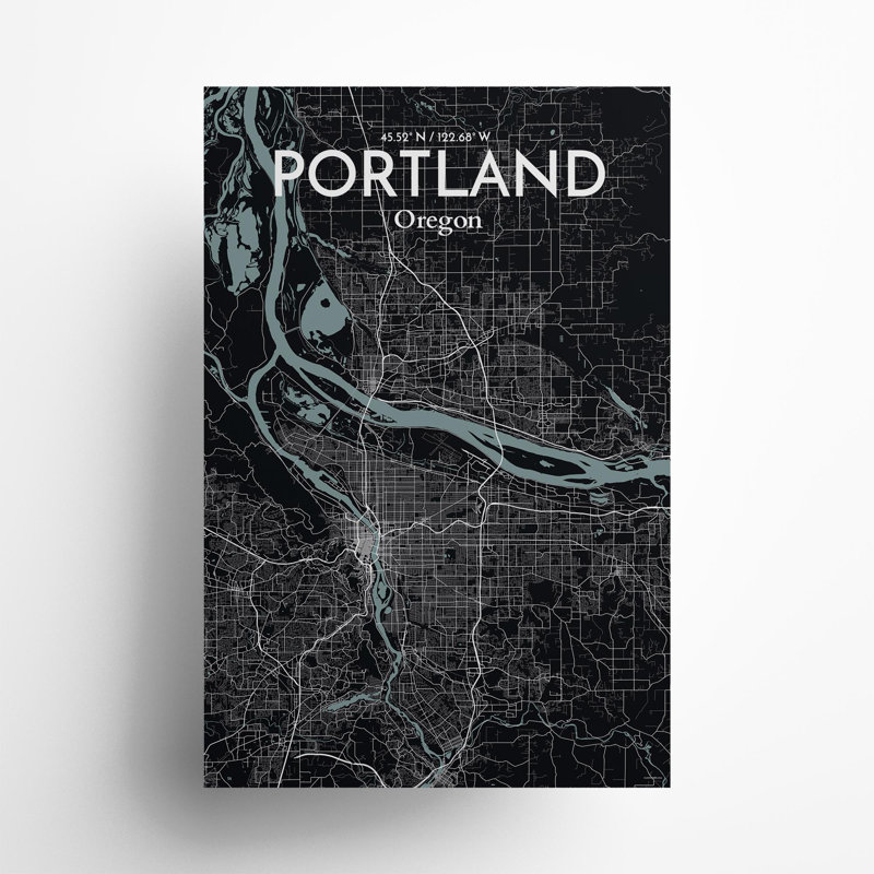 Portland City Map in Midnight 1 Piece Wall Art, 36cm H x 24cm W x 0.05cm D