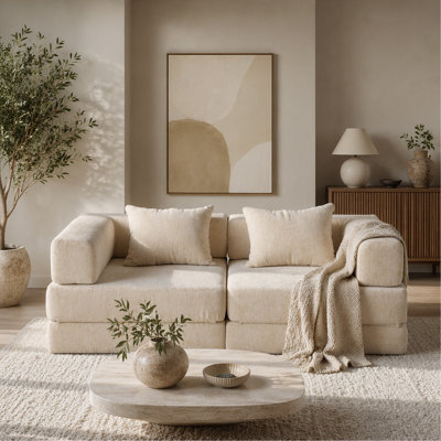 Compression Sofa,Convertible Floor Sofa Bed with Fixed-Shape Frame, Loveseats Boneless Modular Sectional Sofa,No Assembly Required,Chenille fabric,for Living Room Bedroom,Beige