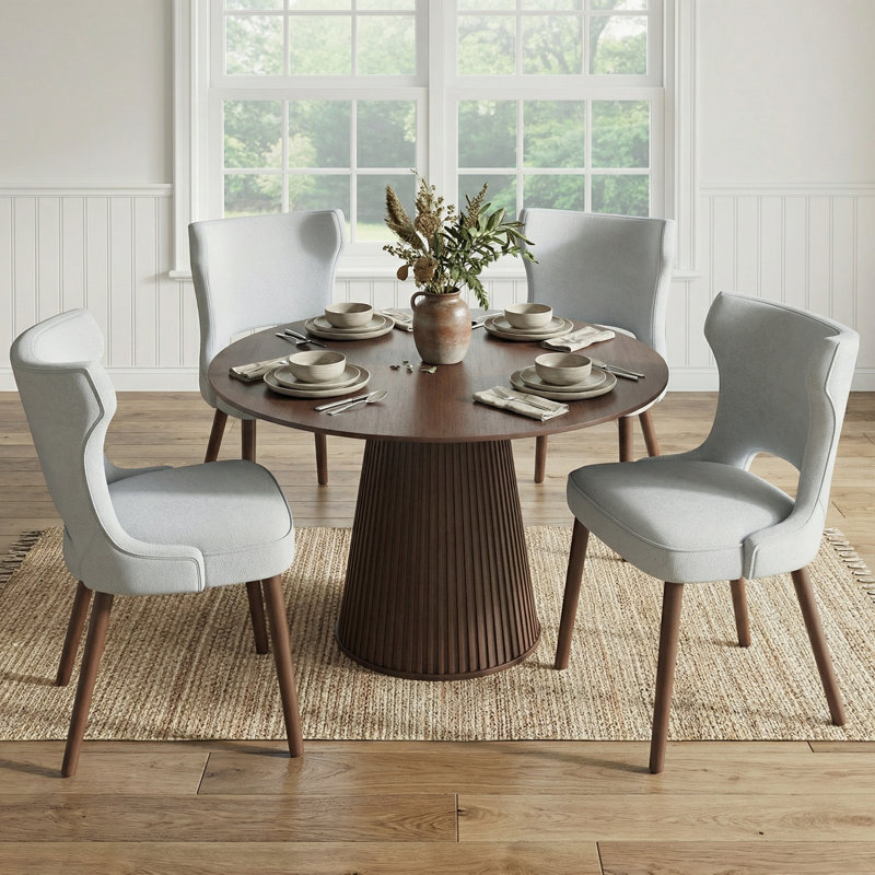 18.3'' Seat Height Modern Upholstered Wingback Dining Chair with Solid Wood Legs, Light Gray