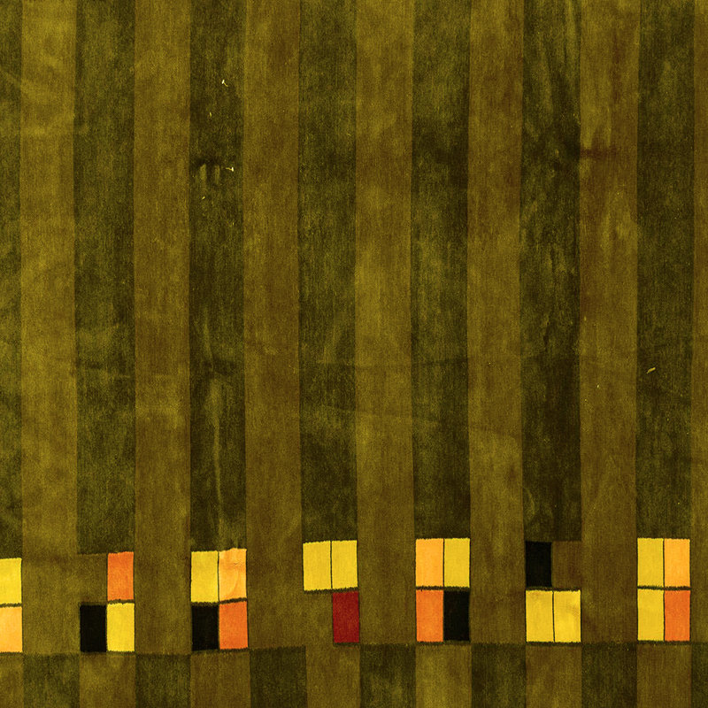 Tapis oriental tissé à la machine en jaune / brun / vert, Carré 8 pi