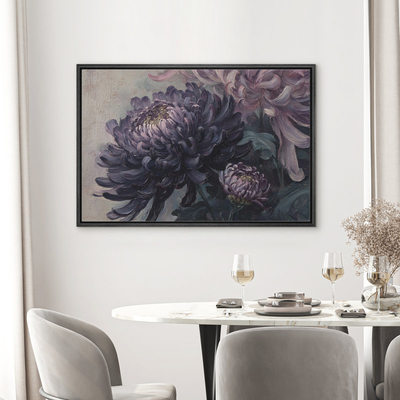 Reproduction d'art floral sur toile encadrée de chambre des maîtres, H 24 po x l 36 po x P 1,5 po, Noir